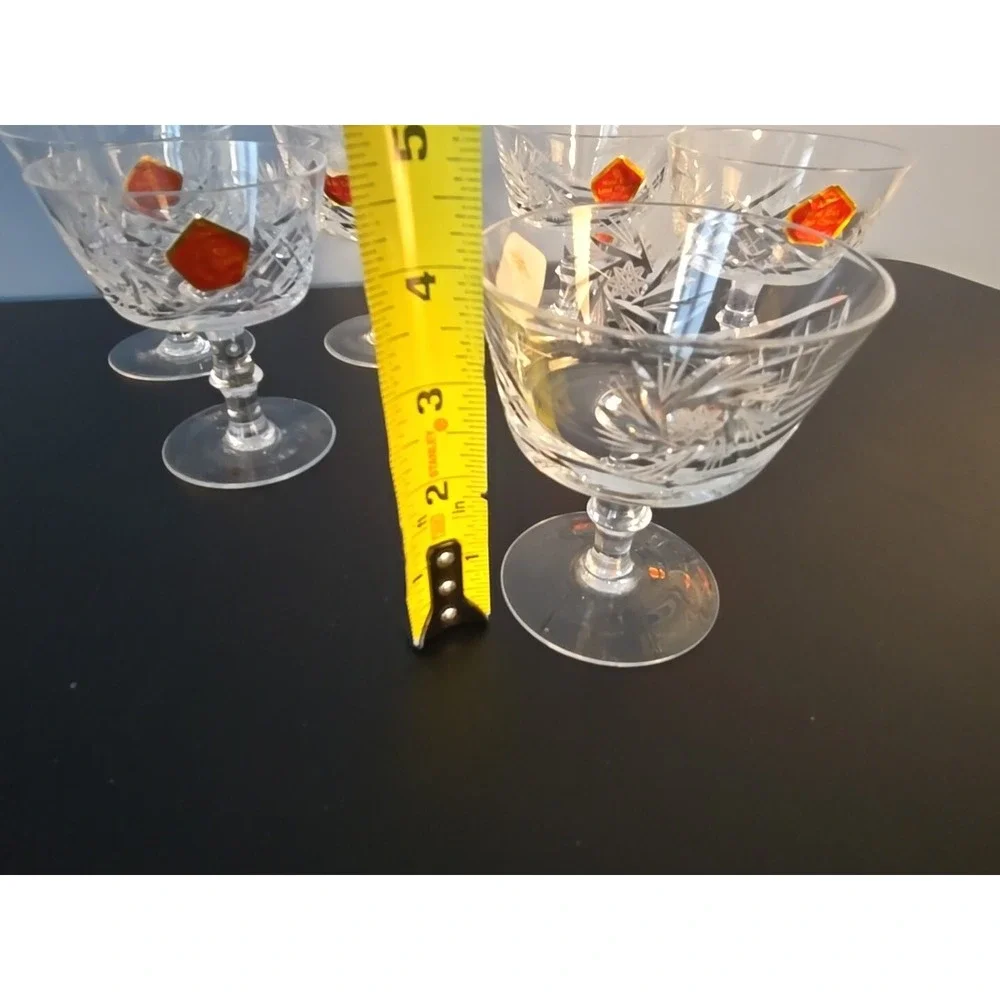 Champagne / Tall Sherbet Glasses (6) by‎ Ajka Csopak Pinwheel / Fan Pattern NEW